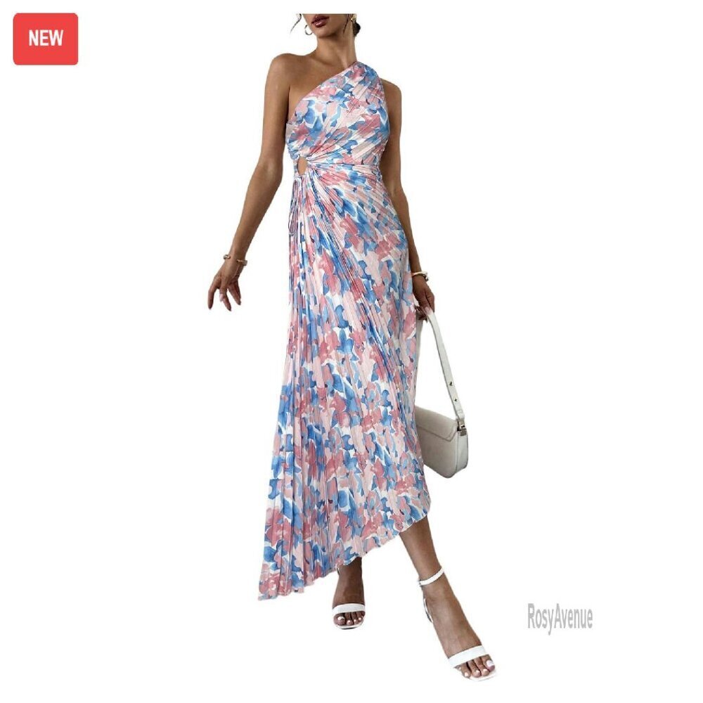 One Shoulder Cut Out A-Line Swing Dress with Drawstring Waist